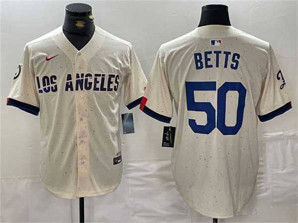 Mens Los Angeles Dodgers #50 Mookie Betts Cream Stitched Baseball Jersey